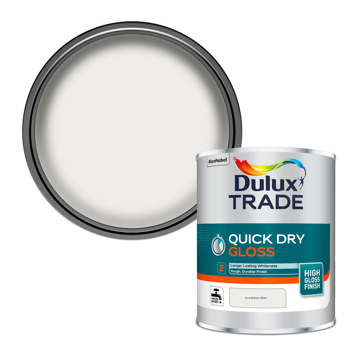 Product image for Dulux Trade Quick Dry High Gloss Paint 1L Pure Brilliant White