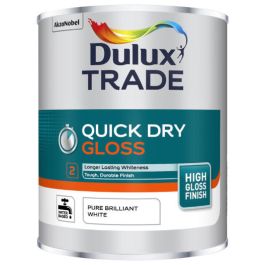 Image of Dulux Trade Quick Dry High Gloss Paint 1L Pure Brilliant White