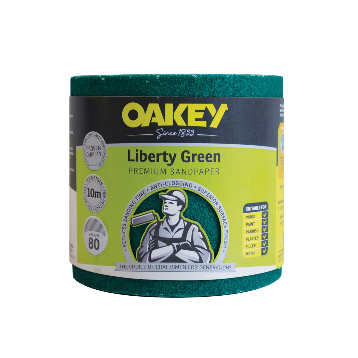 Product image for Oakey Liberty Green Sandpaper Roll 115 X 10m 80 Grit
