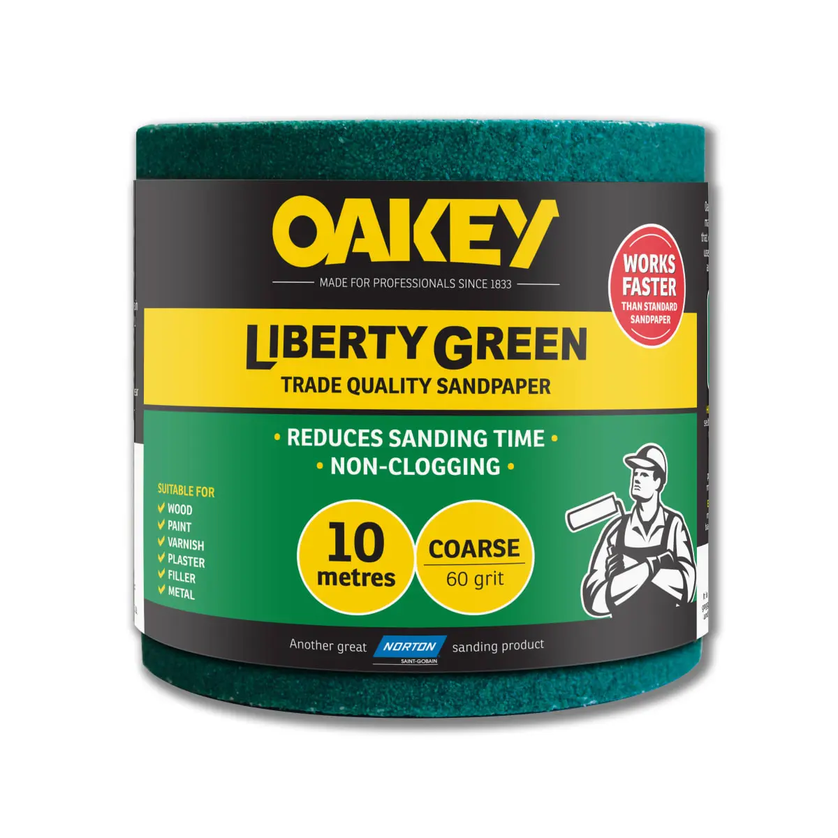 Product image for Oakey Liberty Green Sandpaper Roll 115 X 10m 60 Grit