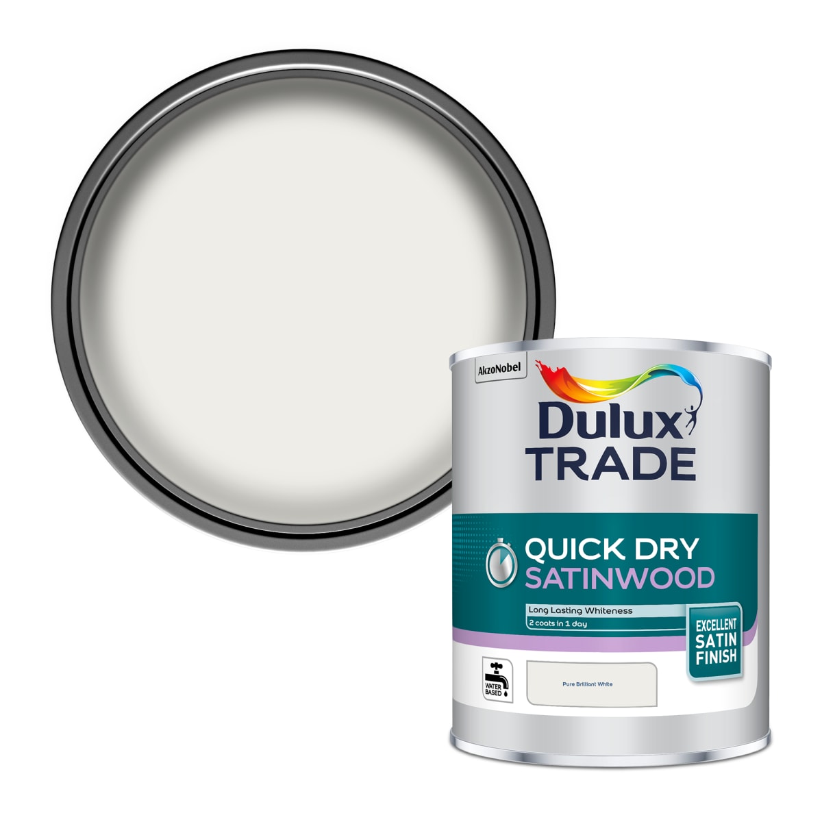 Product image for Dulux Trade Quick Dry Satinwood Paint 1L Pure Brilliant White