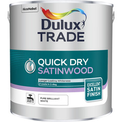 Product image for Dulux Trade Quick Dry Satinwood Paint 2.5L Pure Brilliant White