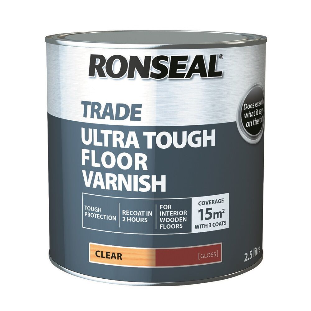 Image of Ronseal Trade Ultra Tough Floor Varnish Gloss Clear 2.5ltr