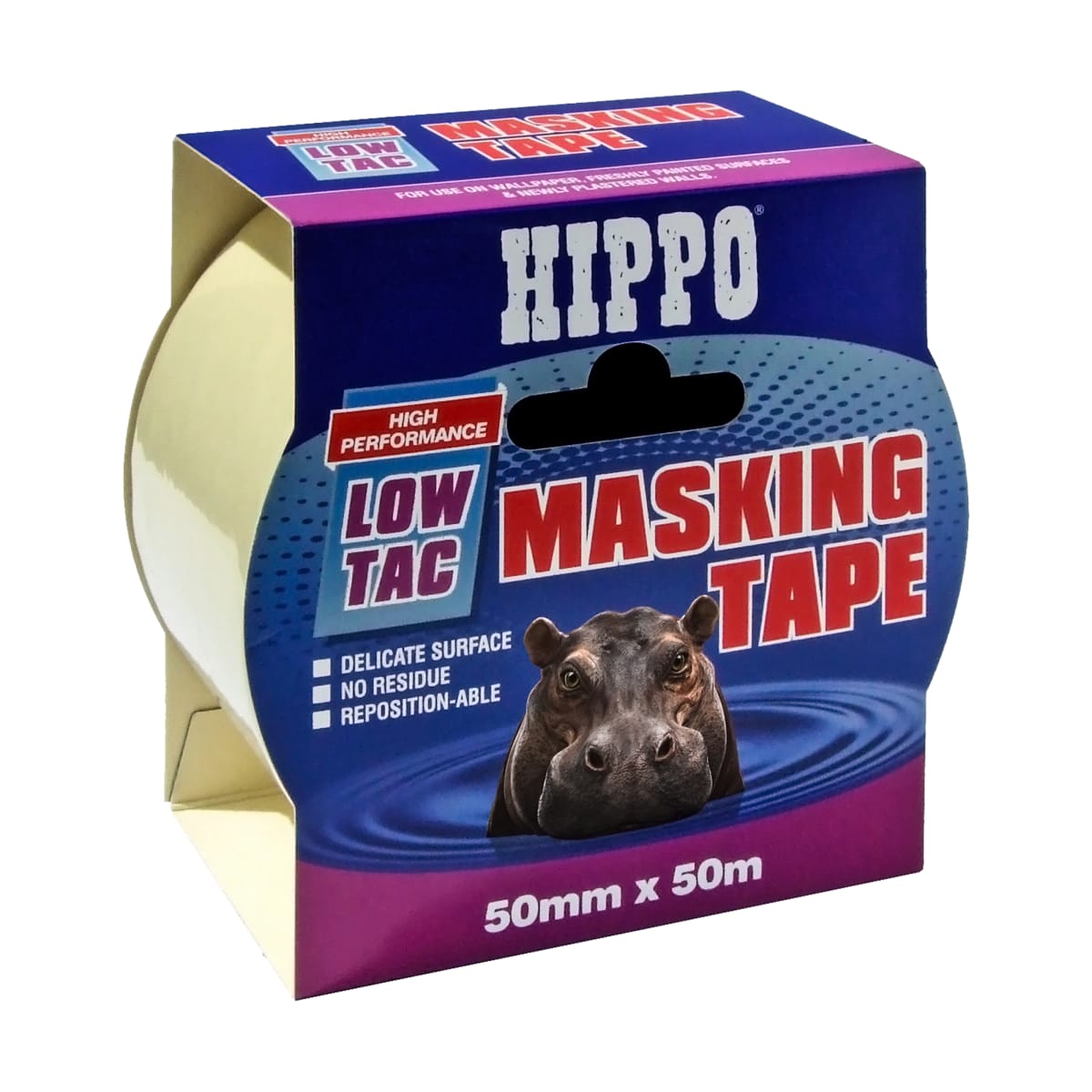 Product image for Hippo Low-tac Masking Tape 50mm X 50m Beige