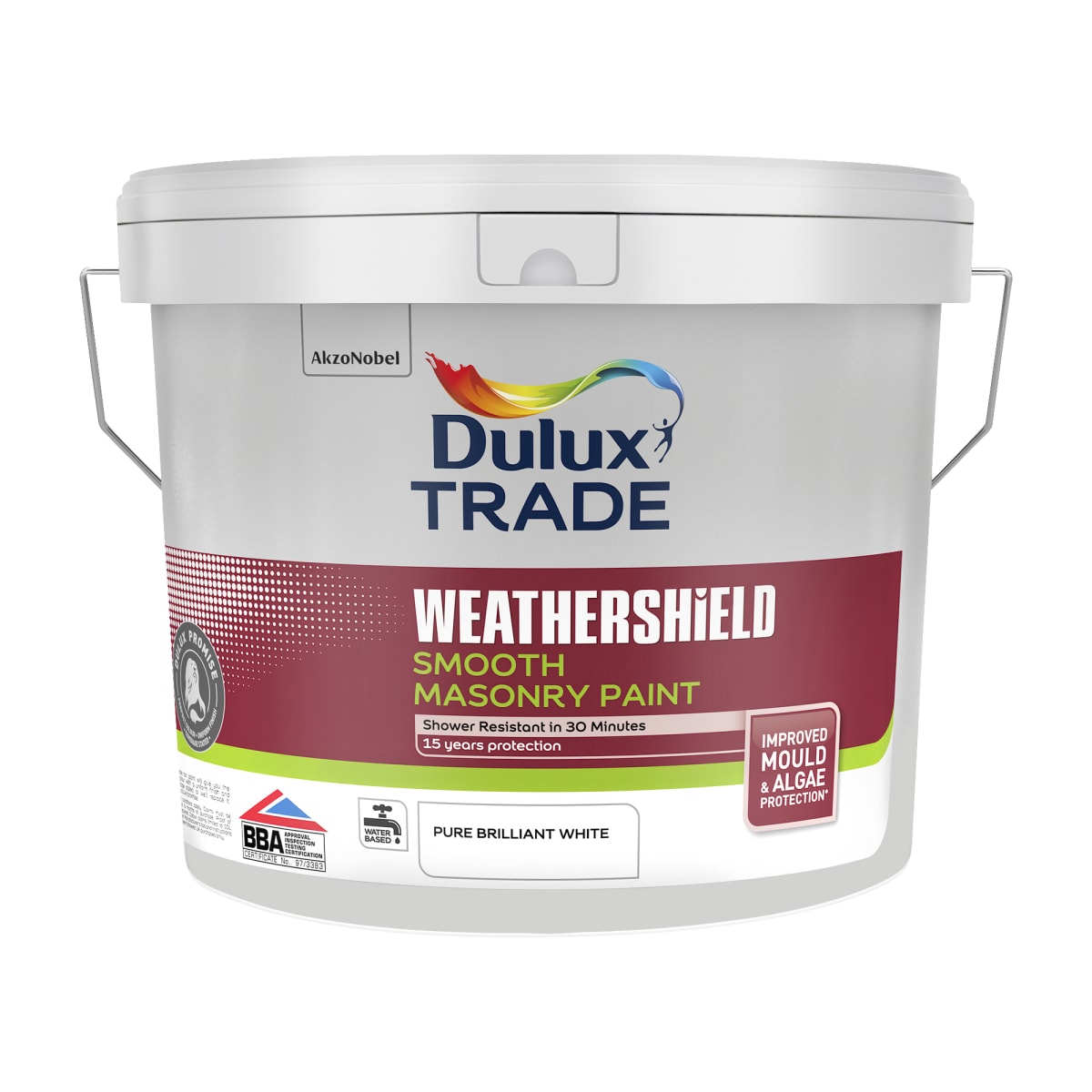 Product image for Dulux Trade Weathershield Smooth Masonry Paint Brilliant White 10L
