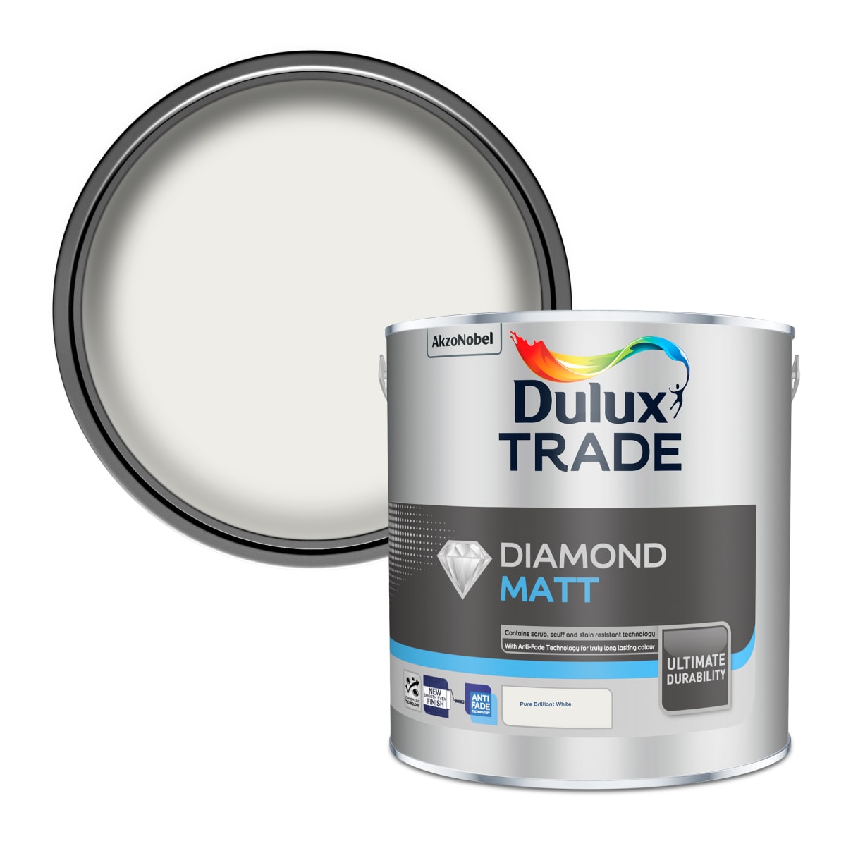 Image of Dulux Trade Diamond Matt Paint 2.5L Pure Brilliant White