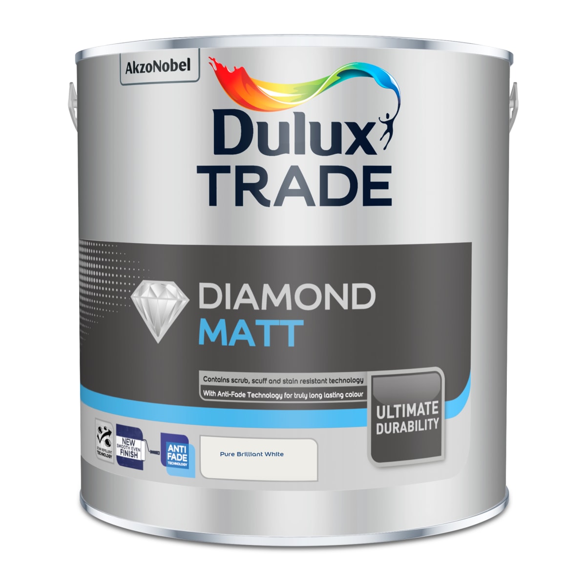 Product image for Dulux Trade Diamond Matt Paint Pure Brilliant White 2.5l