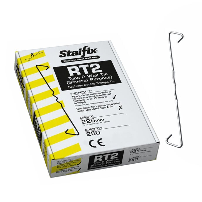 Product image for Ancon Staifix RT2 Type 2 General Purpose Wall Tie 225mm (Pack of 250)