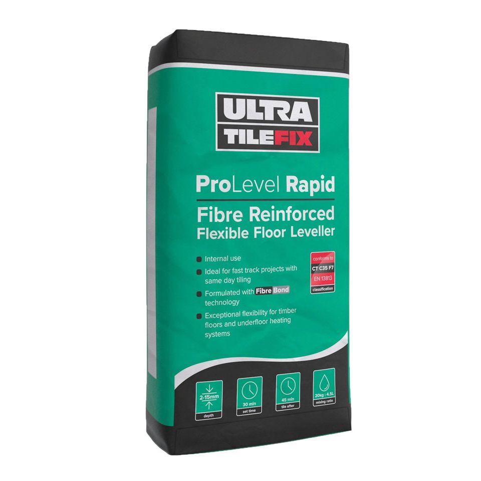 Product image for UltraTileFix ProLevel Rapid: Fibre Reinforced Flexible Floor Leveller 20kg (Green Bag)
