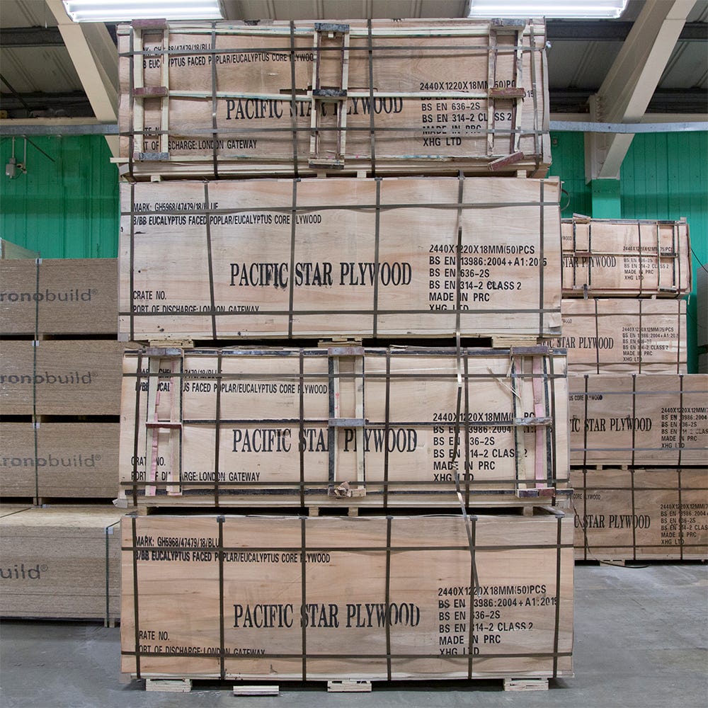 Product image for 18mm Hardwood External Grade Plywood B/BB 2440mm x 1220mm (8' x 4') Pack of 50