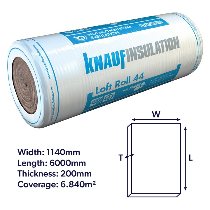 Product image for 200mm Knauf Earthwool Loft Roll 44 Insulation Combi-Cut (6.84m2/Roll)
