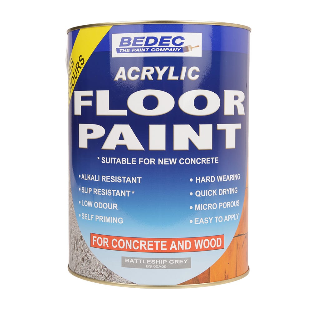 Product image for Bedec Acrylic Floor Paint Battleship Grey 5L