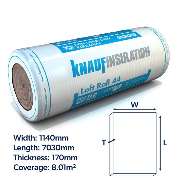 Image of 170mm Knauf Earthwool Loft Roll 44 Insulation Combi-Cut (8.01m2/Roll)