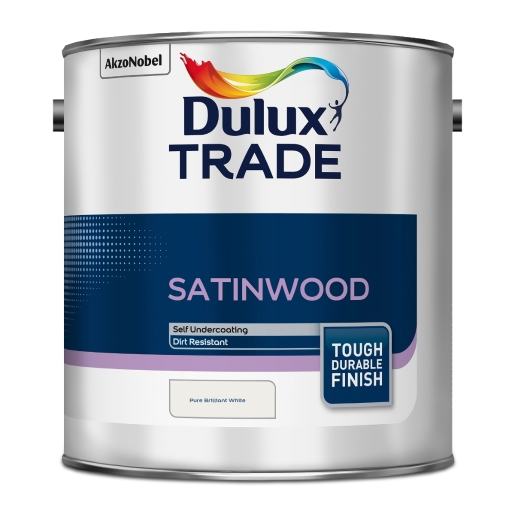 Product image for Dulux Trade Satinwood Paint 2.5L Pure Brilliant White