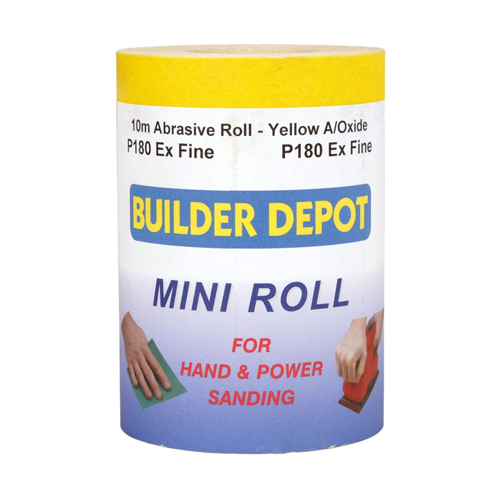 Product image for Builder Depot Contractor Yellow Ally Oxide Sandpaper P180 10m Roll