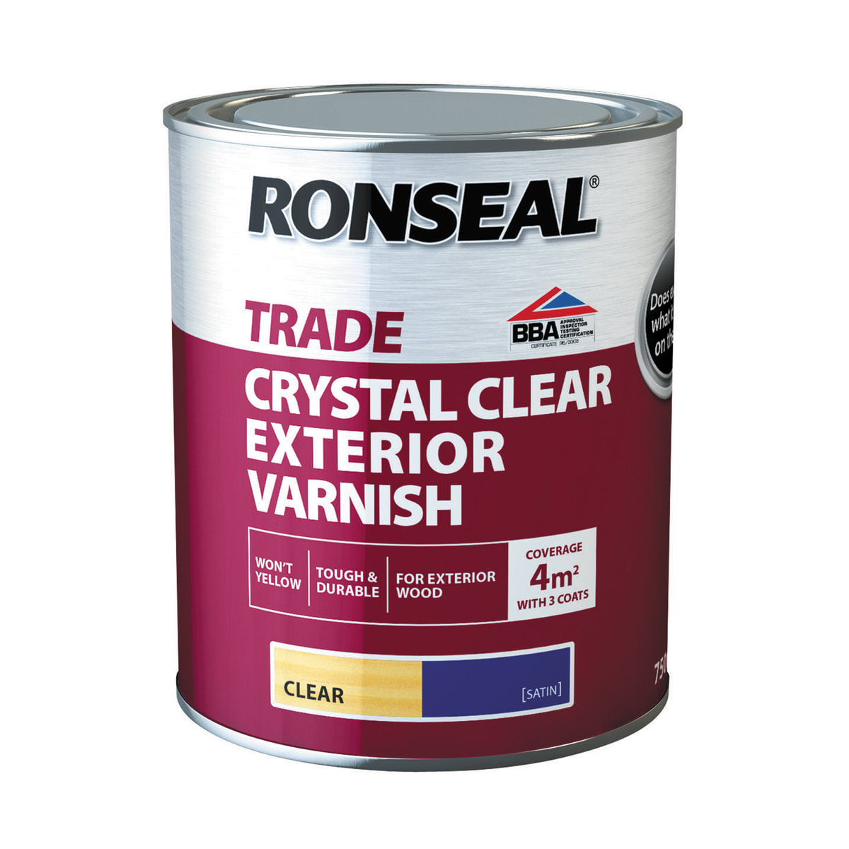 Product image for Ronseal Trade Crystal Clear Exterior Varnish Satin 750ml