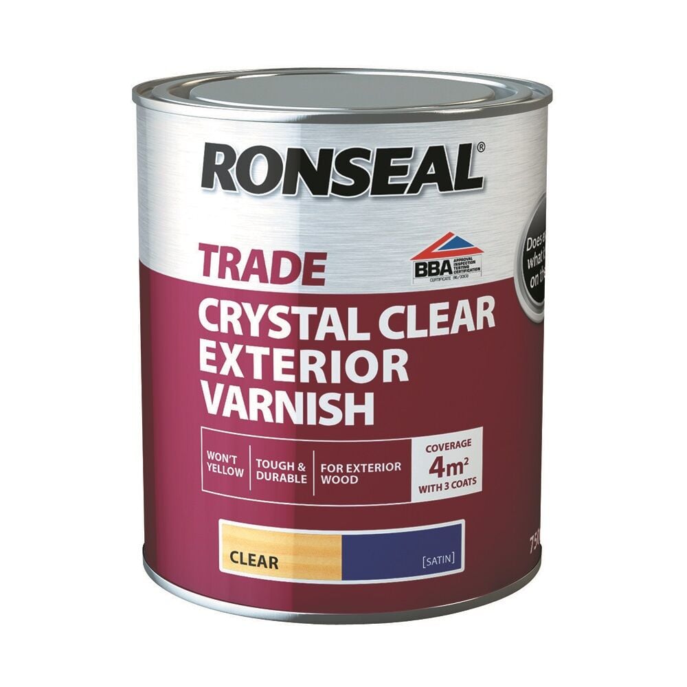 Image of Ronseal Trade Crystal Clear Exterior Varnish Satin Clear 750ml