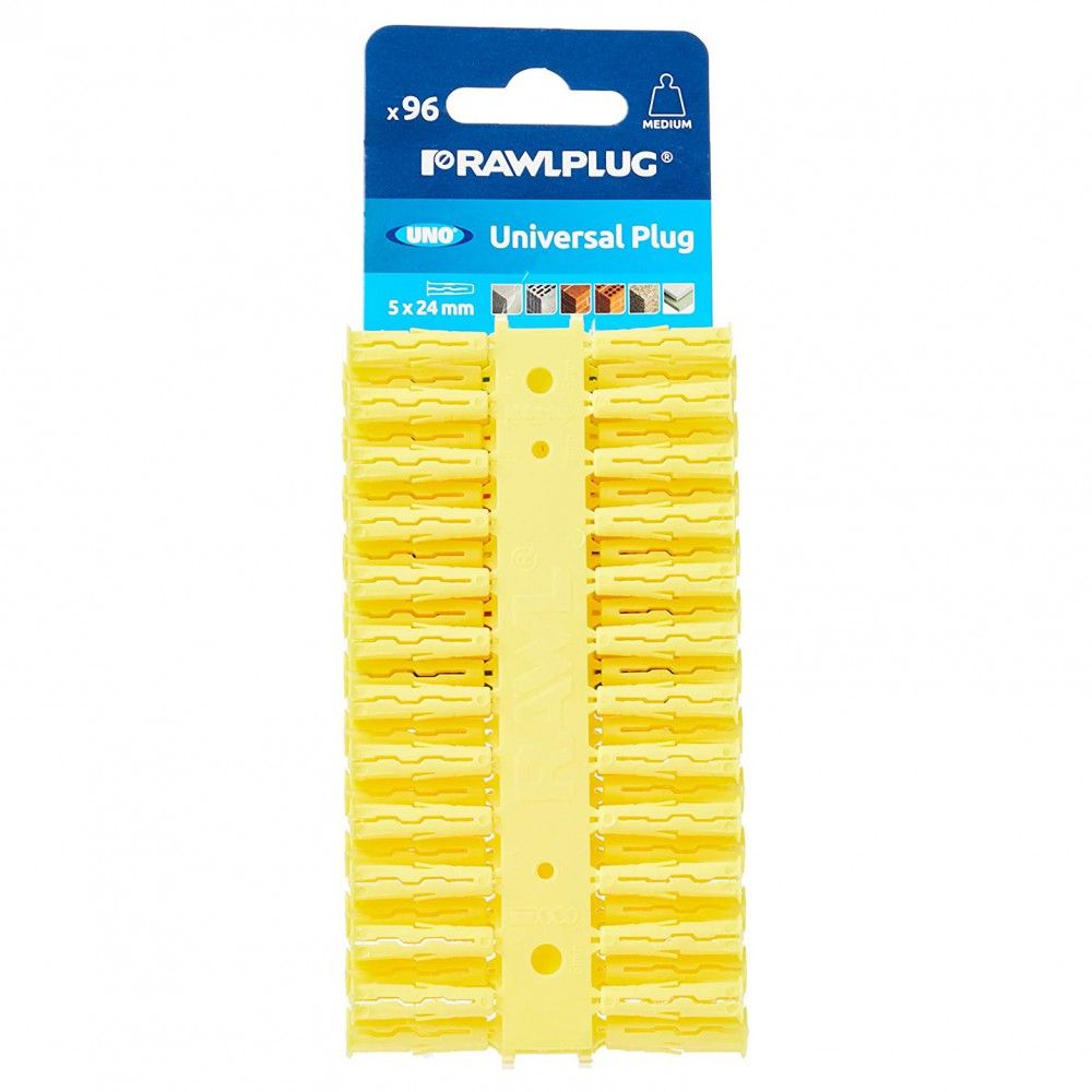 Product image for Rawlplug UNO Universal Plastic Wall Plug Yellow 5x24mm 96pk