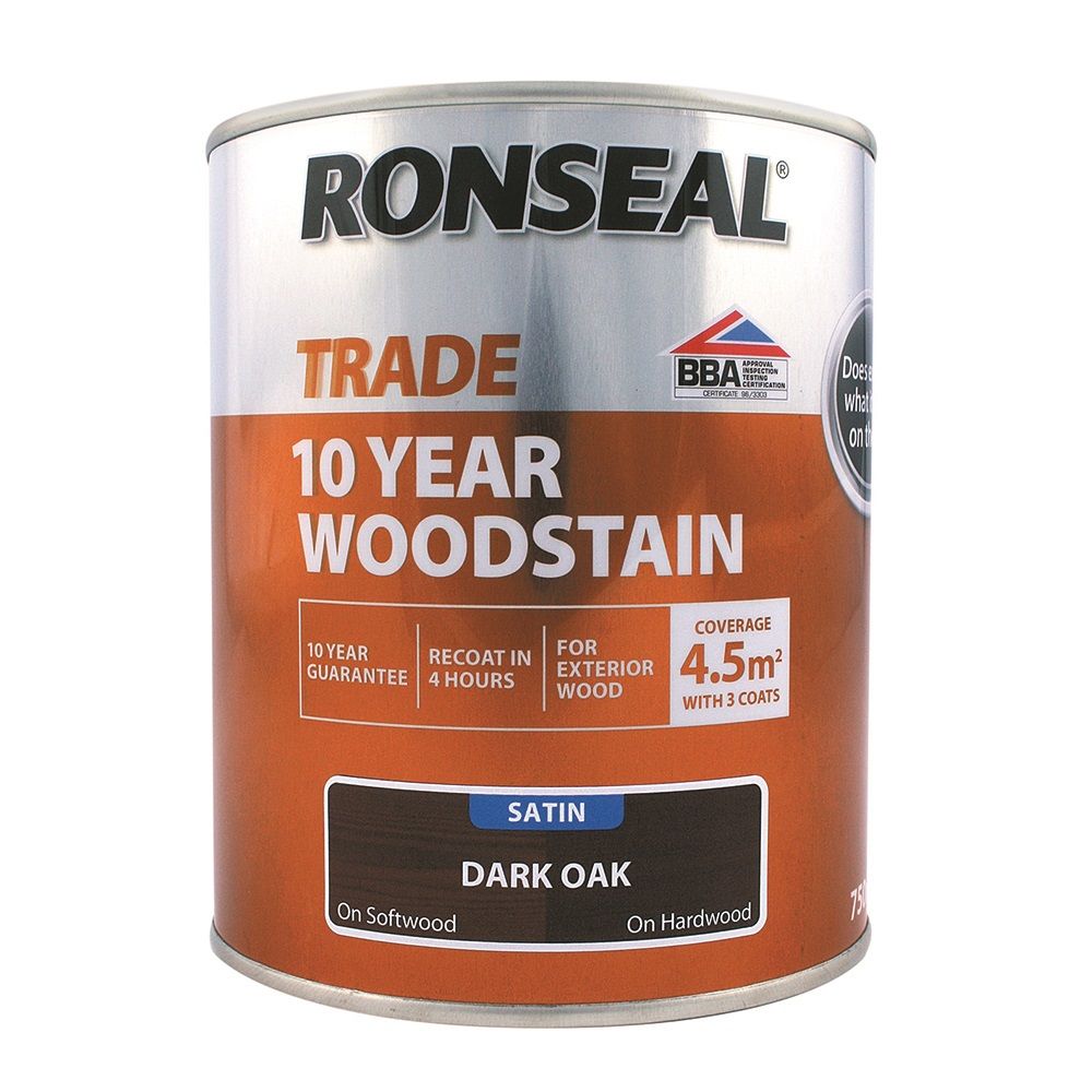 Product image for Ronseal Trade 10 Year Woodstain Satin Dark Oak 750ml