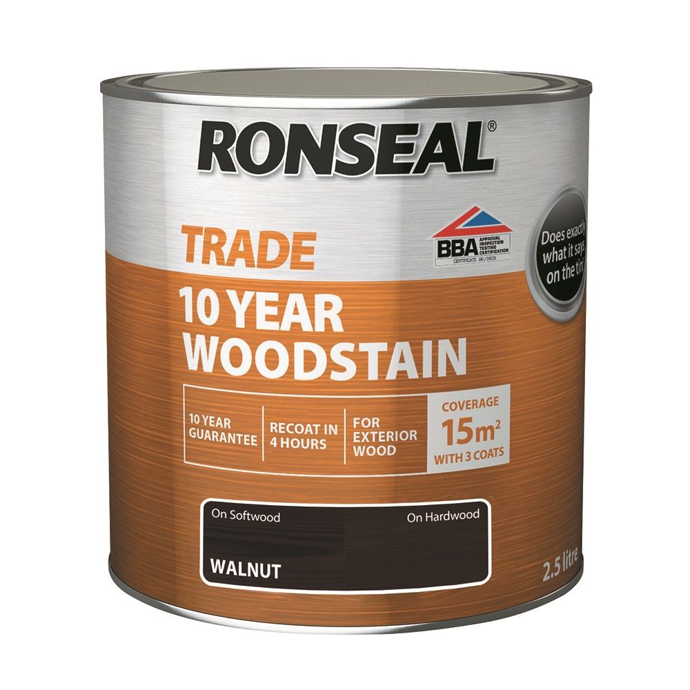 Image of Ronseal Trade 10 Year Woodstain Satin Walnut 2.5ltr