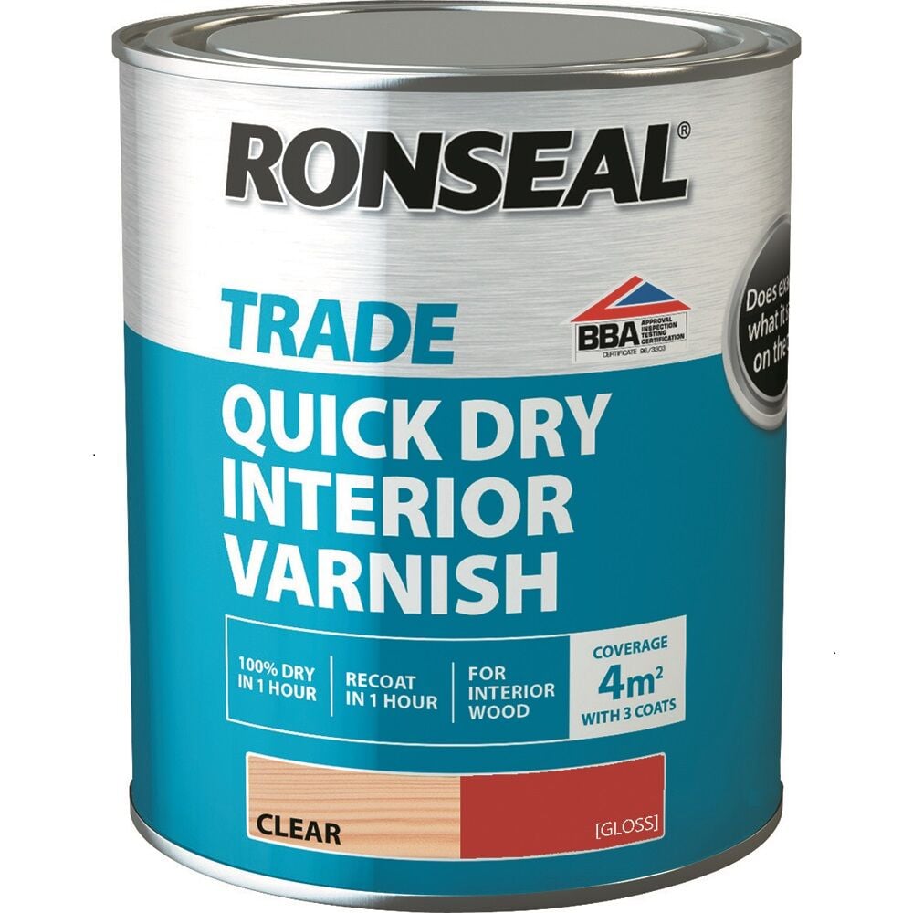 Image of Ronseal Trade Quick Dry Interior Varnish Gloss Clear 750ml