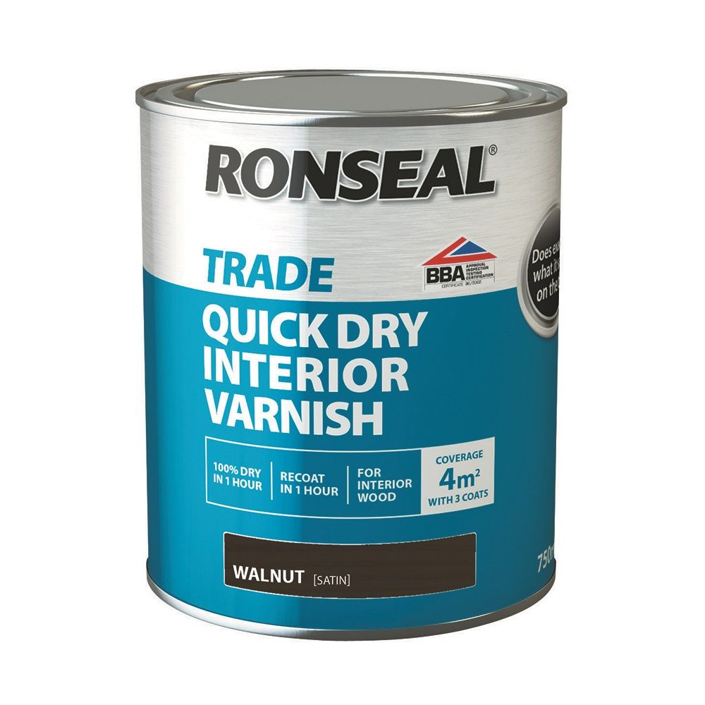 Product image for Ronseal Trade Quick Dry Interior Varnish Satin Walnut 750ml