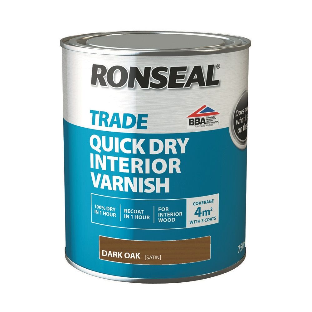Product image for Ronseal Trade Quick Dry Interior Varnish Satin Dark Oak 750ml