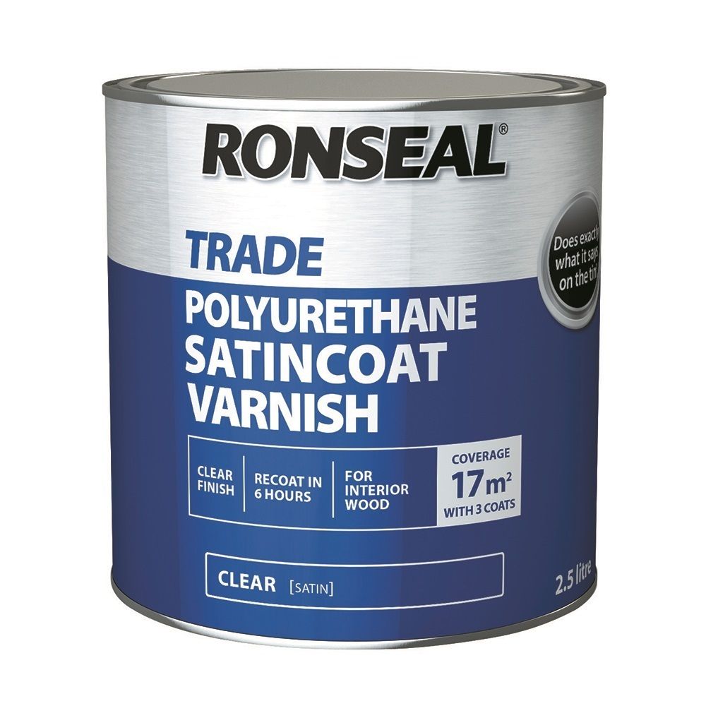 Product image for Ronseal Trade Polyurethane Satinglaze Varnish 2.5ltr