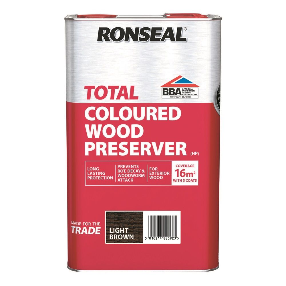 Product image for Ronseal Trade Total Wood Preserver Light Brown 5ltr