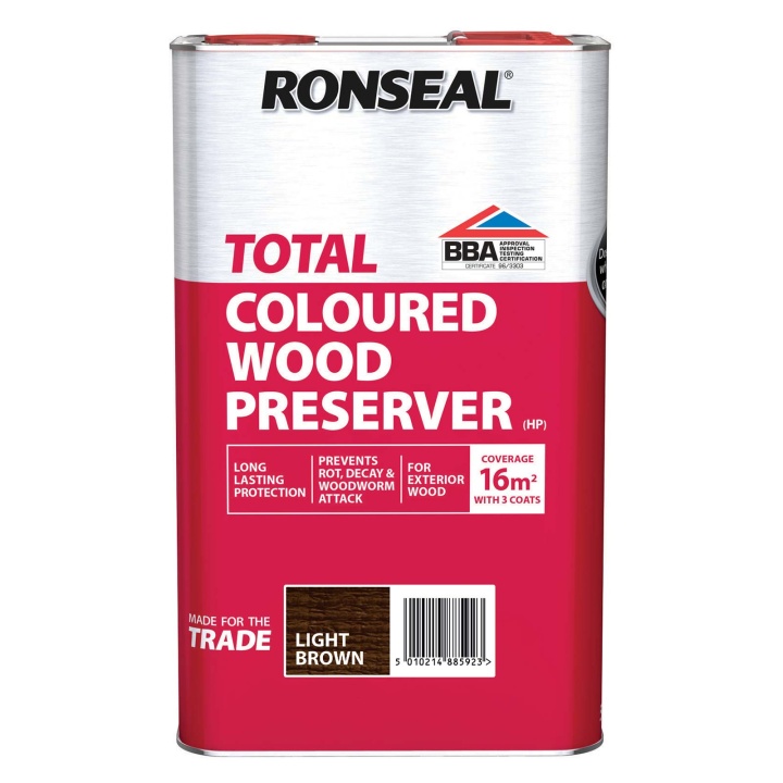 Product image for Ronseal Trade Total Wood Preserver Light Brown 5ltr