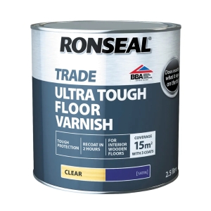 Product image for Ronseal Trade Ultra Tough Floor Varnish Satin Clear 2.5l