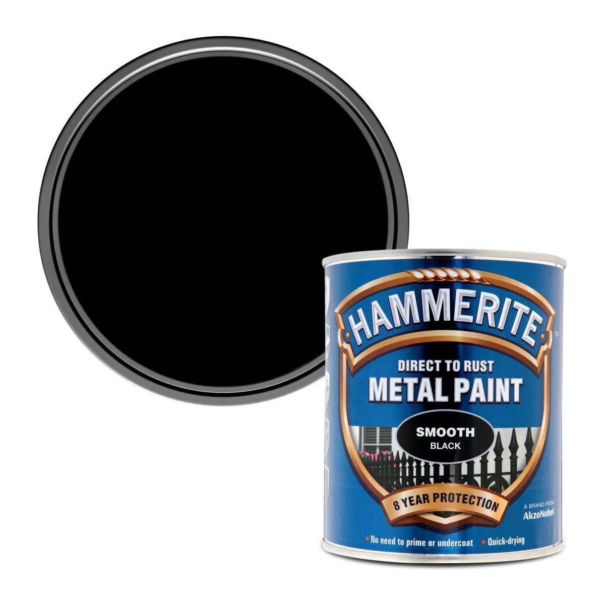 Image of Hammerite Direct To Rust Metal Smooth Finish Paint 750ml Black