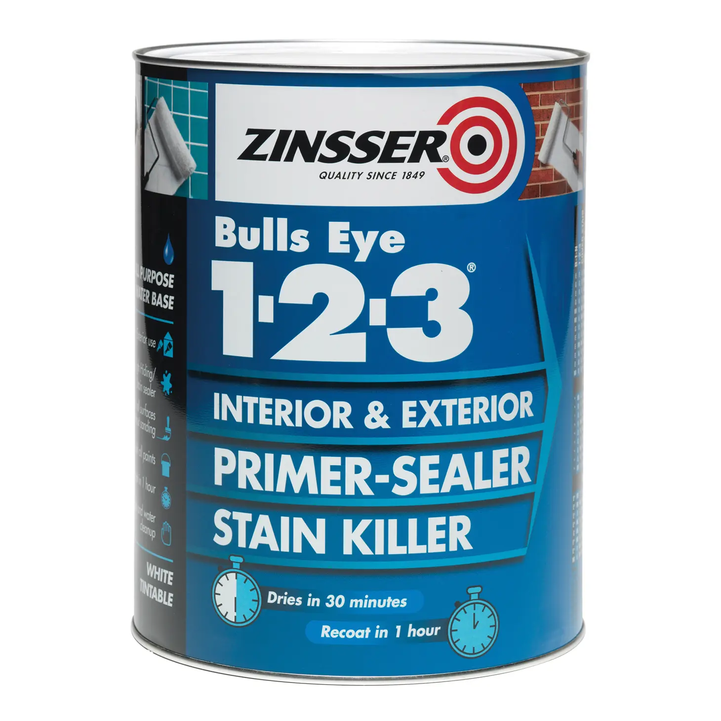 Product image for Zinsser Bulls Eye 1.2.3 Primer - Sealer - Stain Killer 1L White