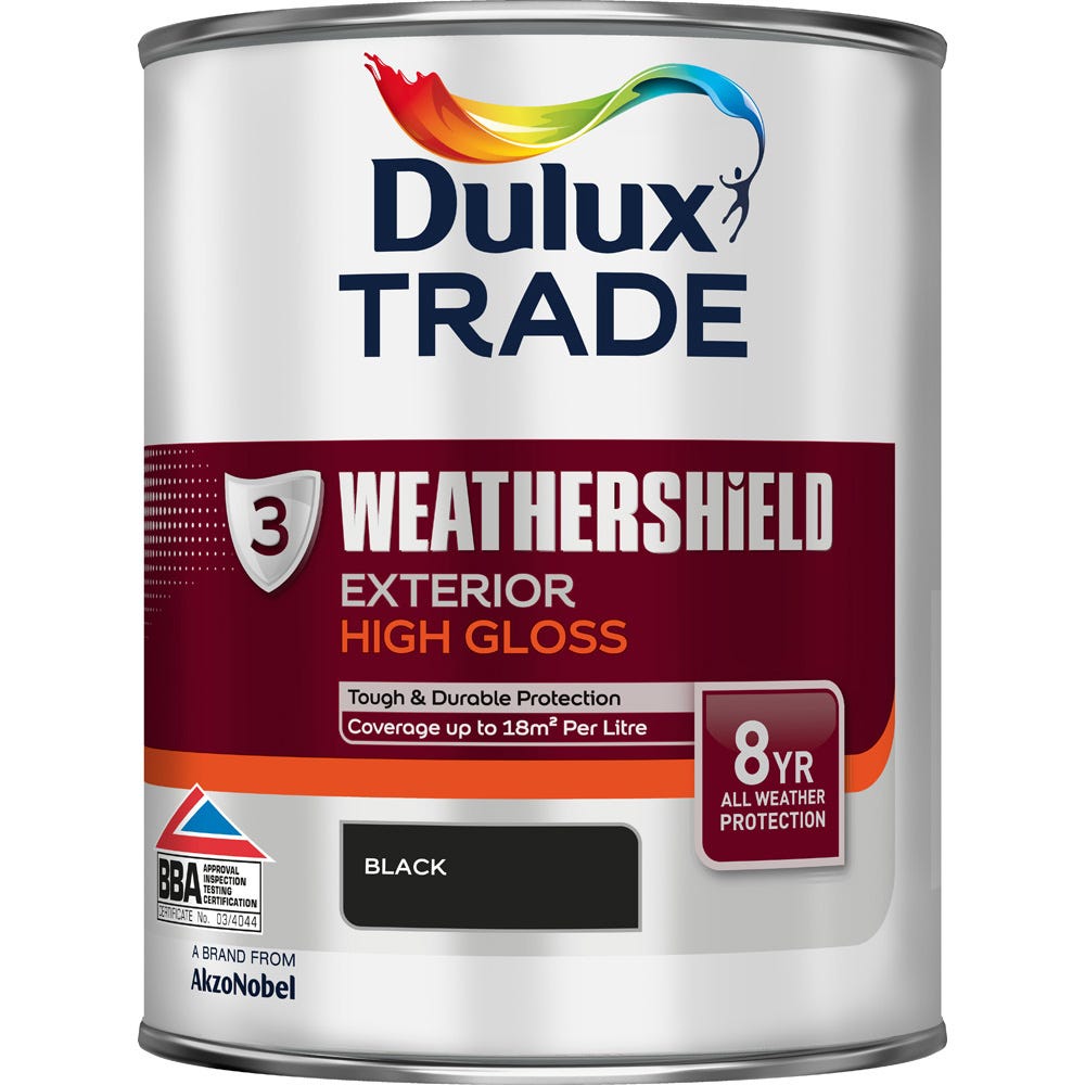 Product image for Dulux Trade Weathershield Exterior Gloss Paint 1L Black
