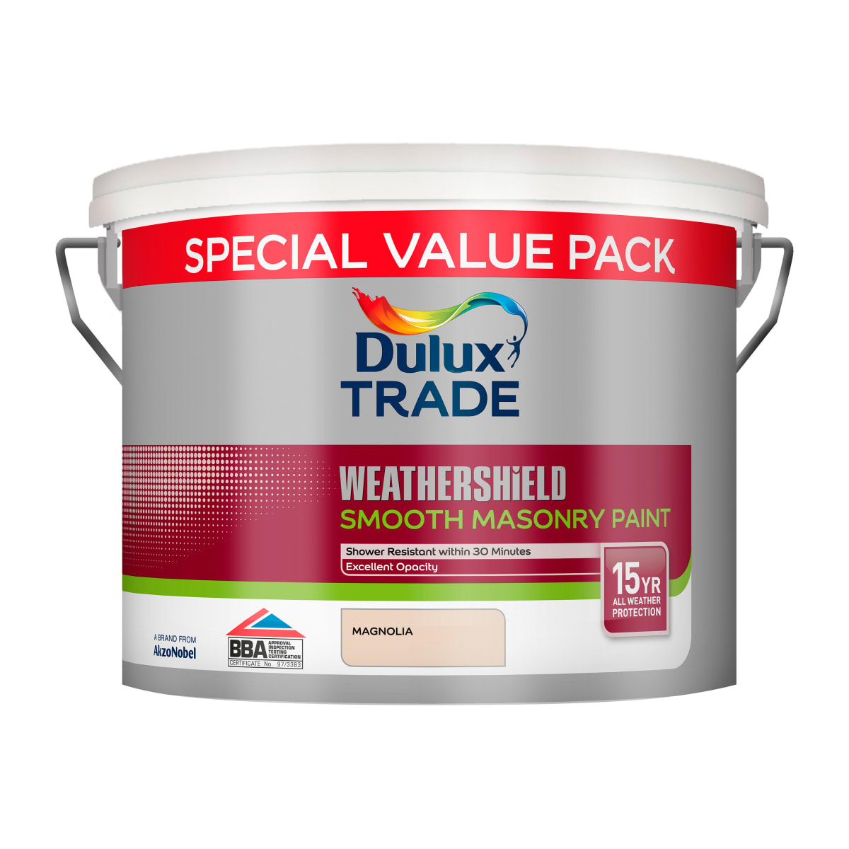 Product image for Dulux Trade Weathershield Smooth Masonry Paint Magnolia 7.5ltr