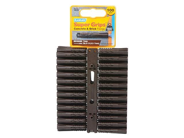Image of Plasplug Super Grips Solid Wall Fixing Plugs Brown 100pk