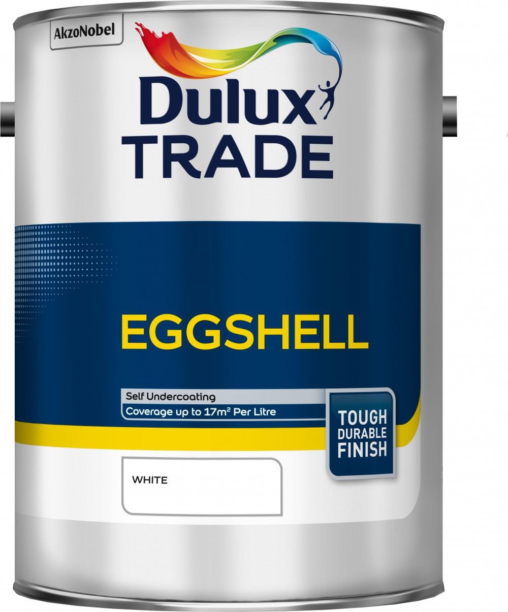 Image of Dulux Trade Eggshell Paint White 5ltr