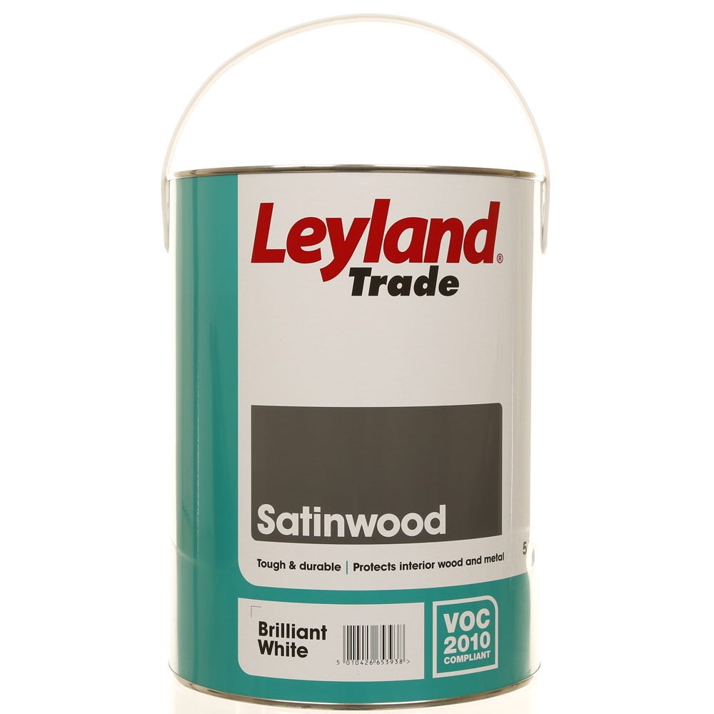 Product image for Leyland Trade Satinwood Paint Brilliant White 5ltr