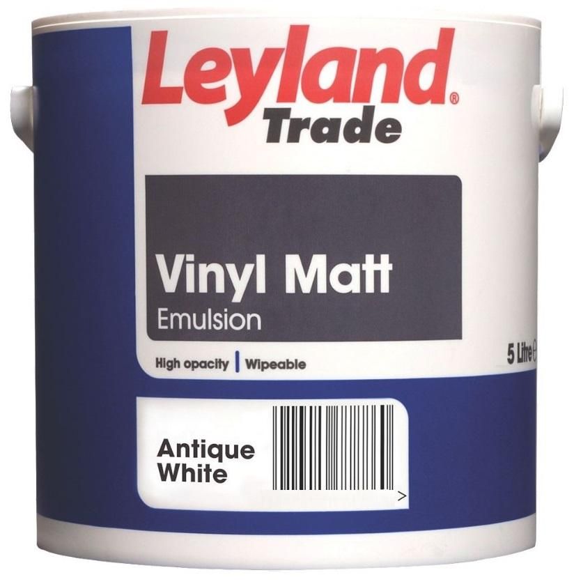 Product image for Leyland Trade Vinyl Matt Paint Antique White 5ltr