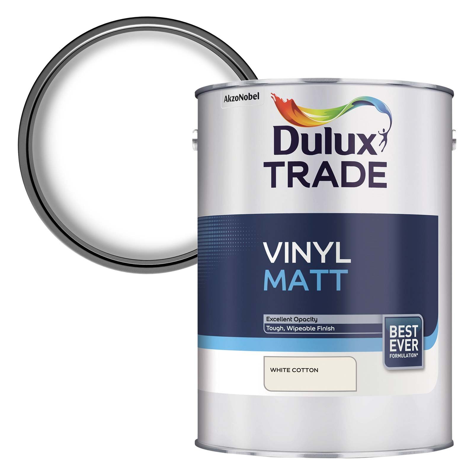 Product image for Dulux Trade Vinyl Matt Emulsion White Cotton 5ltr