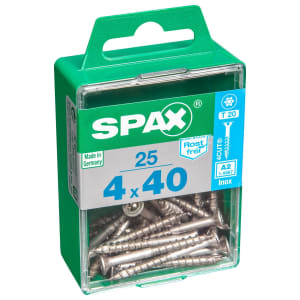 Product image for Spax Countersunk Stainless Steel Screws T-Star 4 x 40mm (Pack of 25)