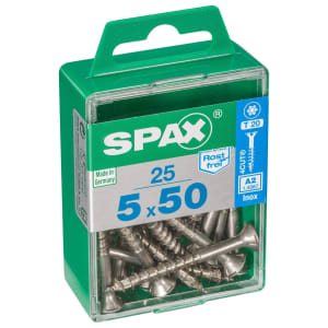Product image for Spax Countersunk Stainless Steel Screws T-Star 5 x 50mm (Pack of 25)