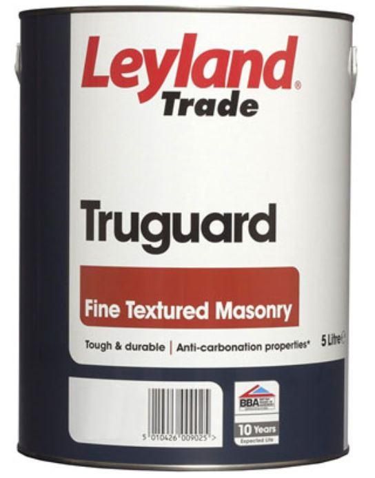 Image of Leyland Trade Truguard Fine Textured Masonry Paint Brilliant White 5ltr