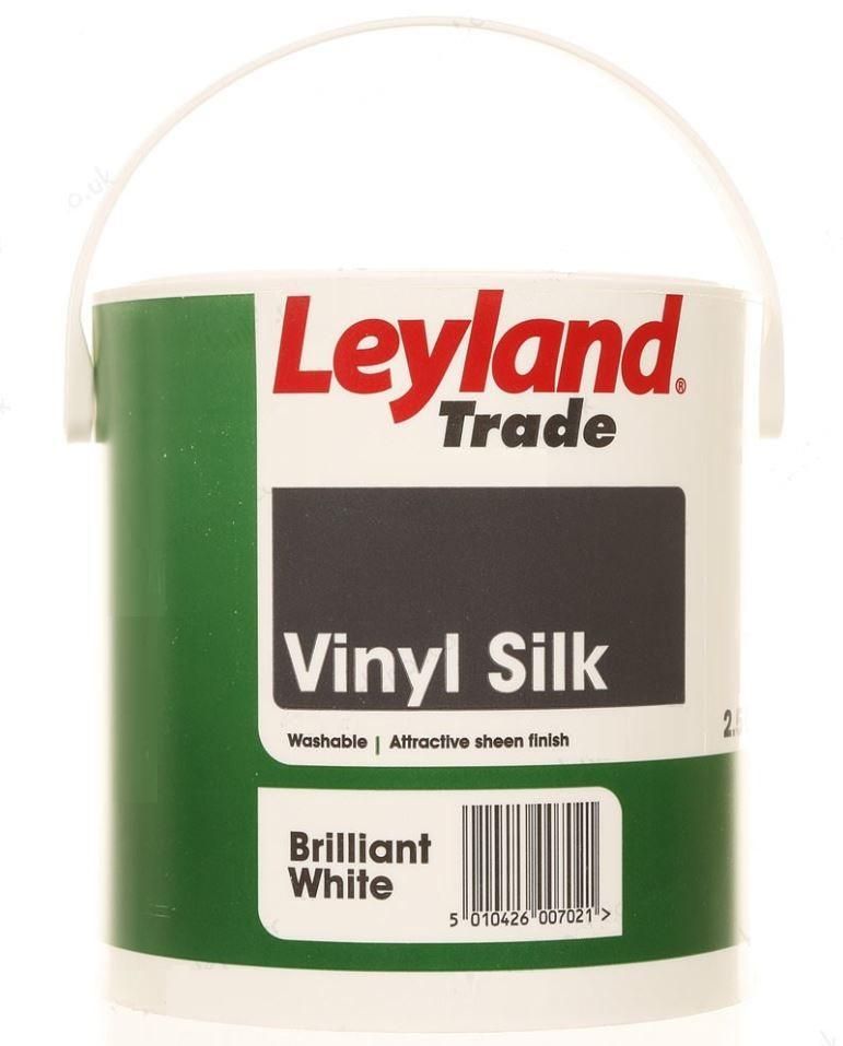 Image of Leyland Trade Vinyl Silk Paint Brilliant White 2.5ltr