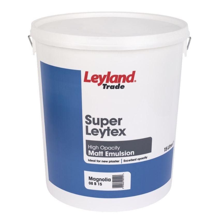 Product image for Leyland Trade Super Leytex High Opacity Matt Paint Magnolia 15ltr