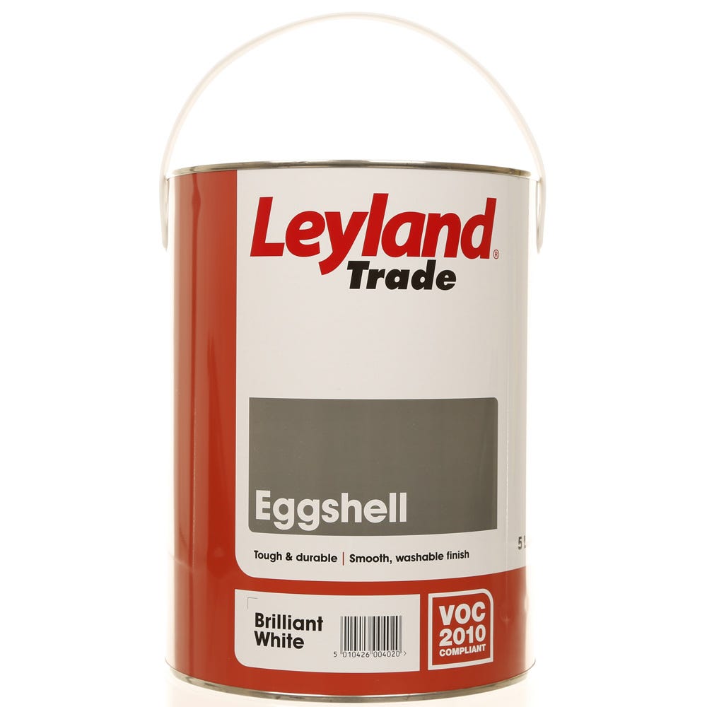 Product image for Leyland Trade Eggshell Paint Brilliant White 5ltr