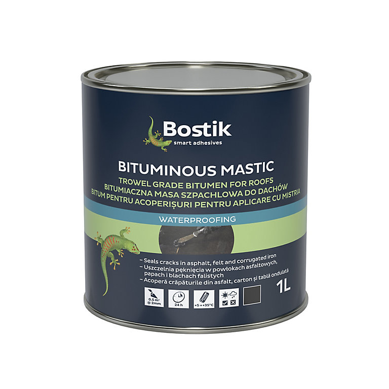 Product image for Bostik Bituminous Mastic All Weather Trowel Grade For Roofs Black 1ltr