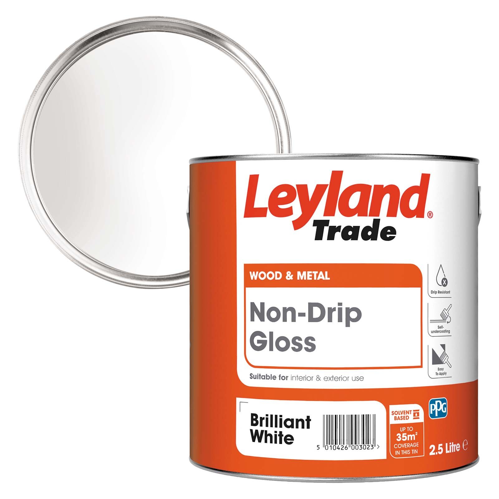 Product image for Leyland Trade Non Drip Gloss Paint Brilliant White 2.5ltr