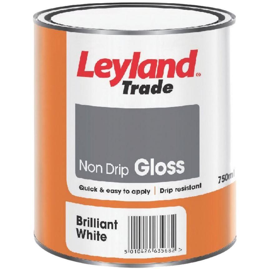 Product image for Leyland Trade Non Drip Gloss Paint Brilliant White 750ml