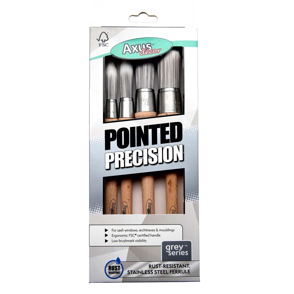 Product image for Axus Grey Series Pointed Precision Sash Paint Brush 4 Pack 4pack